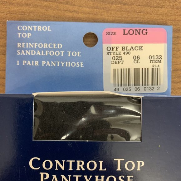 NOS Vintage Honors Control Top Hosiery Size Long Reinforced Sandalfoot Off Black - Picture 2 of 3